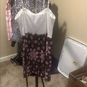 Floral Patterned Dress with White Top